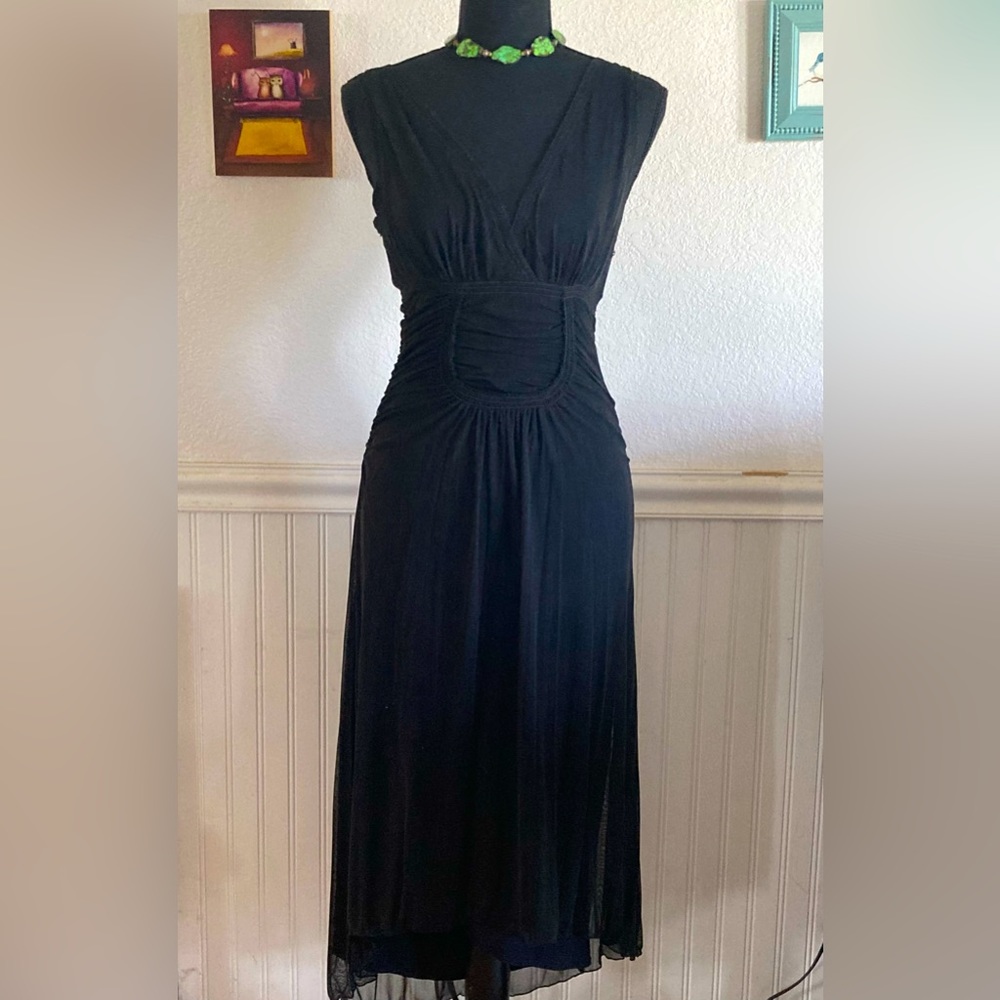Vintage Max Studio Ruched Silk Dress With Plunge Neckline Sz XS